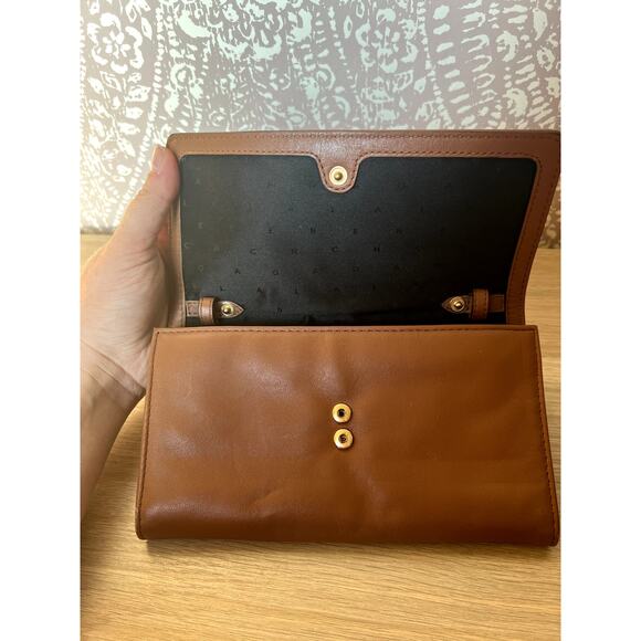 Cole Haan Brown Tan Leather Gold Accent Luxury Large Wallet Clutch - Picture 6 of 12